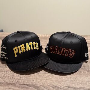 New Era Black Caps with Pirates and Giants Logos